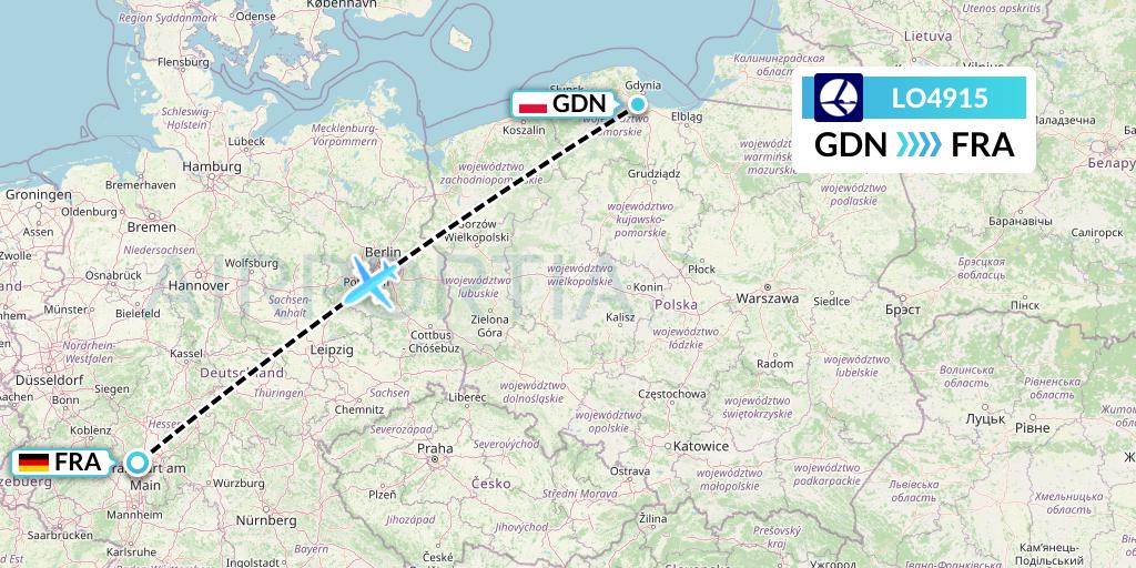 LO4915 LOT Flight Map: Gdansk to Frankfurt