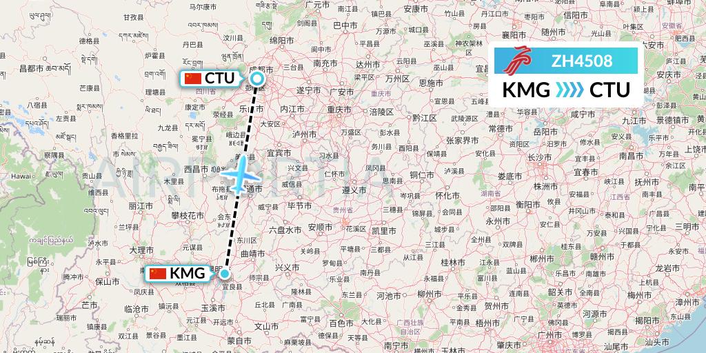 ZH4508 Shenzhen Airlines Flight Map: Kunming to Chengdu
