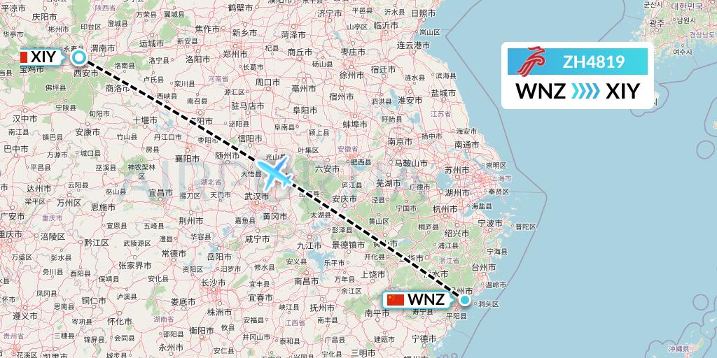 ZH4819 Shenzhen Airlines Flight Map: Wenzhou to Xi'an