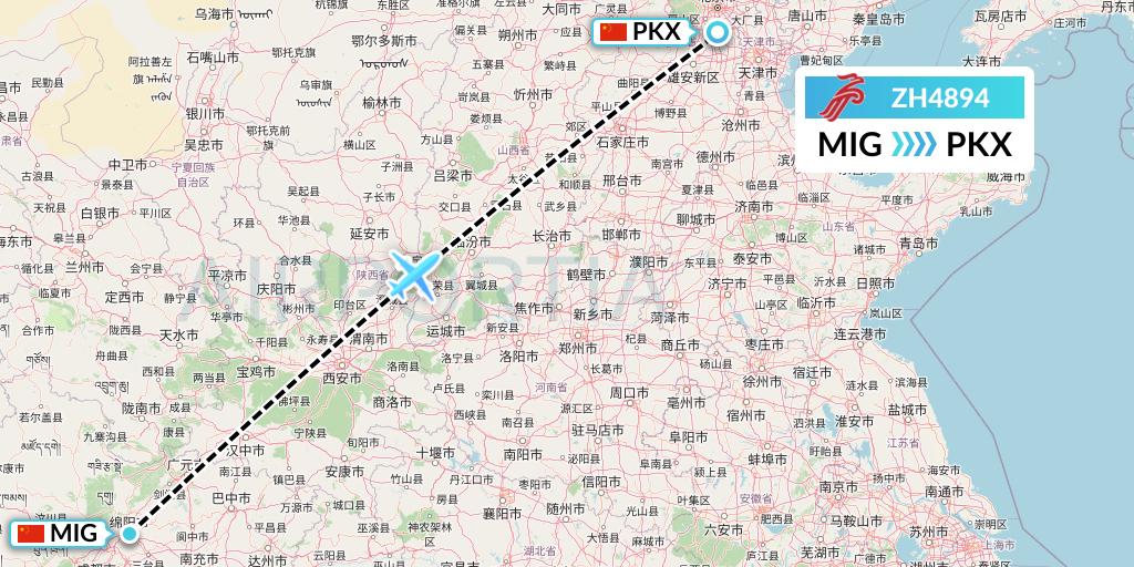 ZH4894 Shenzhen Airlines Flight Map: Mianyang to Beijing