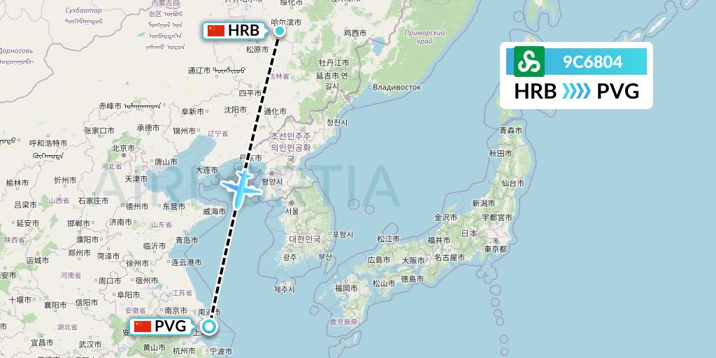9C6804 Spring Airlines Flight Map: Harbin to Shanghai