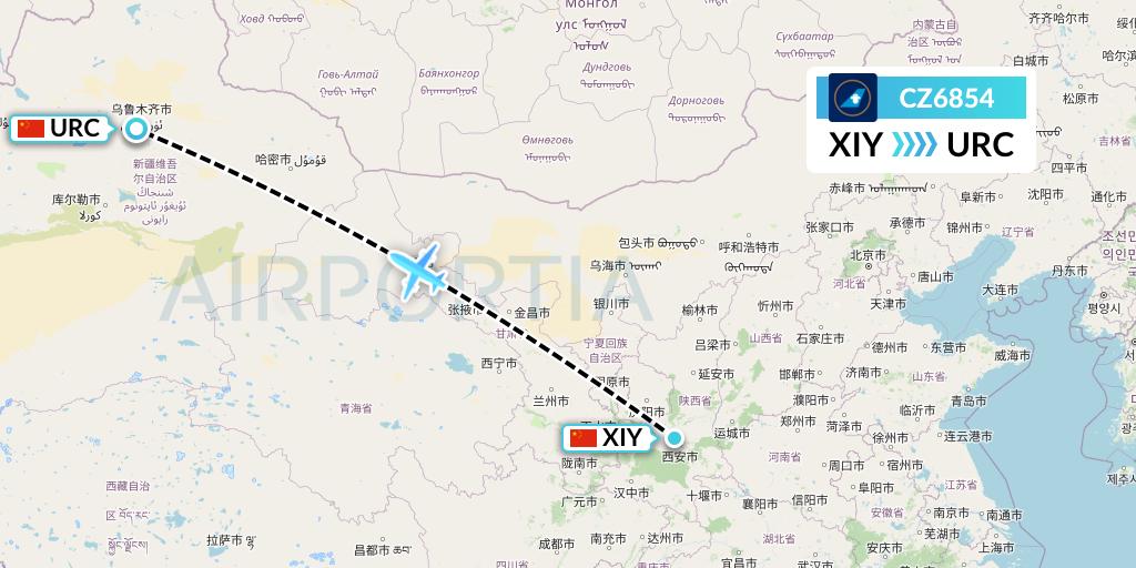 CZ6854 China Southern Airlines Flight Map: Xi'an to Urumqi