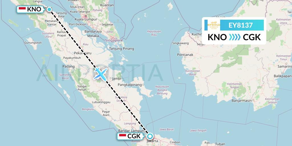 EY8137 Etihad Airways Flight Map: Medan to Jakarta