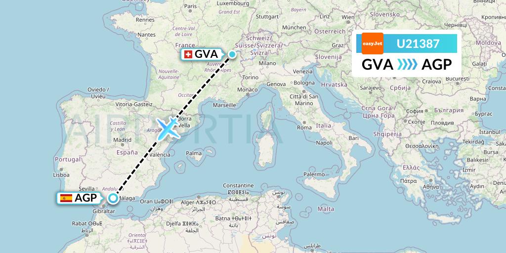 U21387 EasyJet Flight Map: Geneva to Malaga