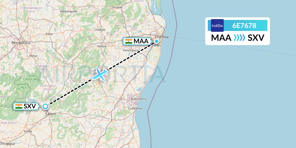 6E7678 IndiGo Airlines Flight Map: Chennai to India