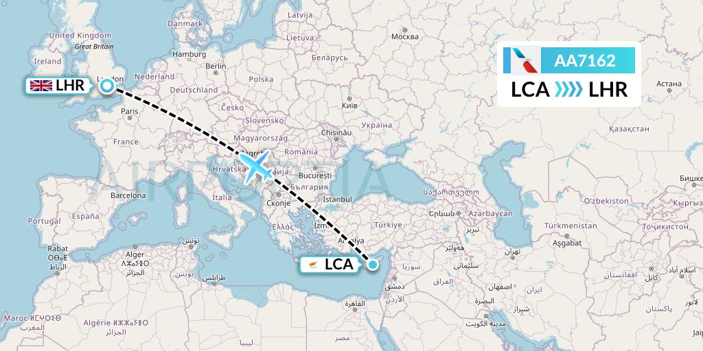 AA7162 American Airlines Flight Map: Larnaca to London