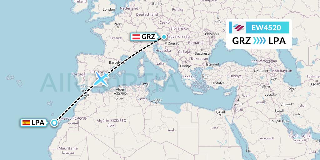 EW4520 Eurowings Flight Map: Graz to Las Palmas
