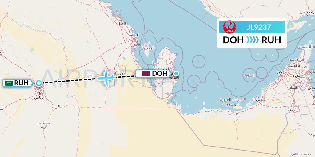 JL9237 Japan Airlines Flight Map: Doha to Riyadh