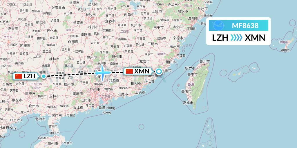 MF8638 Xiamen Airlines Flight Map: Liuzhou to Xiamen