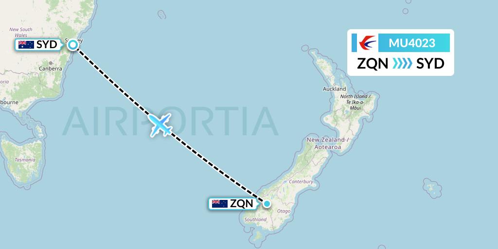 MU4023 China Eastern Airlines Flight Map: Queenstown to Sydney