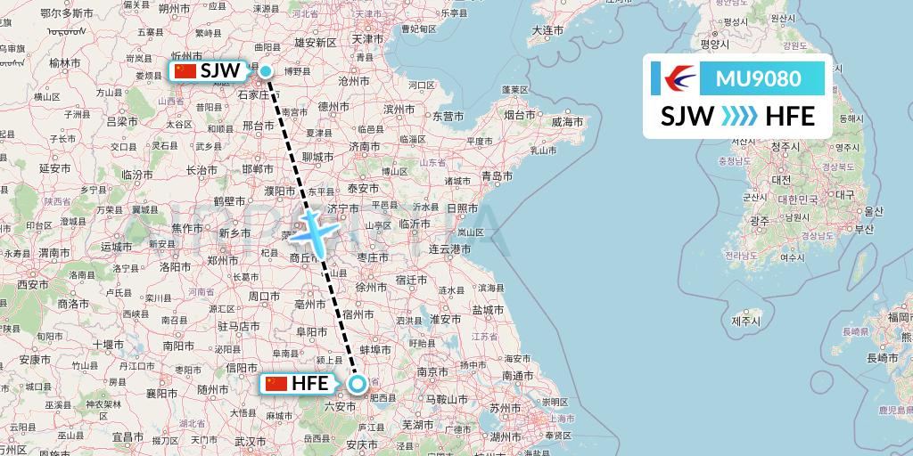 MU9080 China Eastern Airlines Flight Map: Shijiazhuang to Hefei