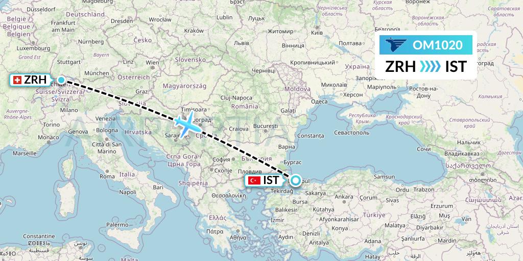 OM1020 MIAT Mongolian Airlines Flight Map: Zurich to Istanbul