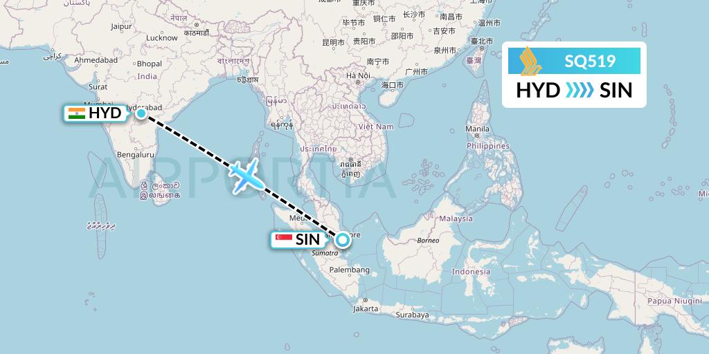 SQ519 Singapore Airlines Flight Map: Hyderabad to Singapore