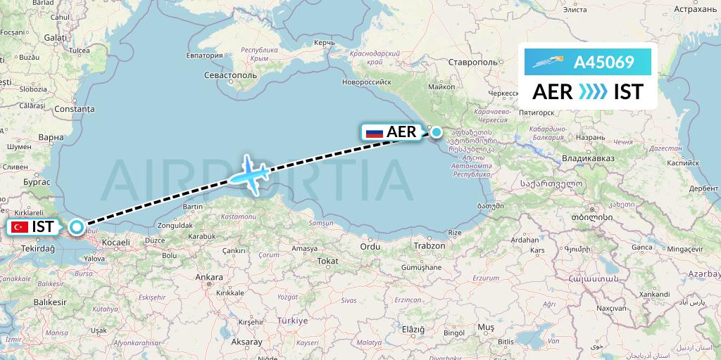 A45069 Azimuth Airlines Flight Map: Sochi to Istanbul