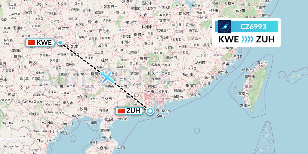 CZ6993 China Southern Airlines Flight Map: Guiyang to Zhuhai