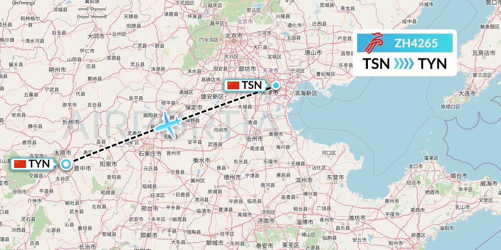 ZH4265 Shenzhen Airlines Flight Map: Tianjin to Taiyuan