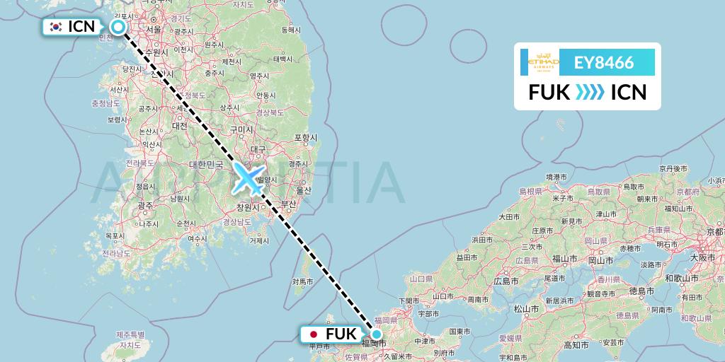 EY8466 Etihad Airways Flight Map: Fukuoka to Seoul