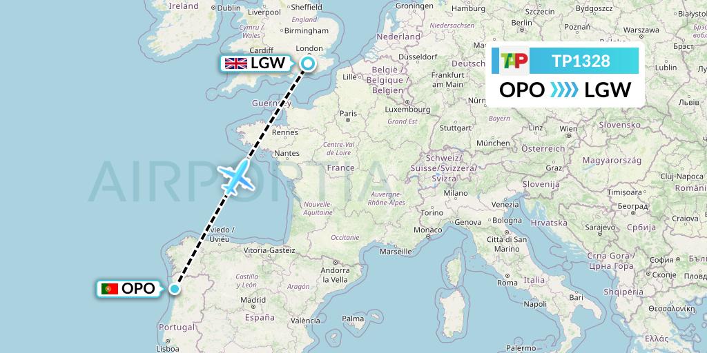 TP1328 TAP Portugal Flight Map: Porto to London