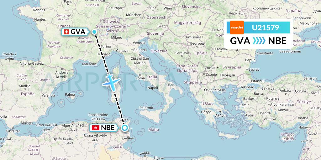 U21579 EasyJet Flight Map: Geneva to Enfidha