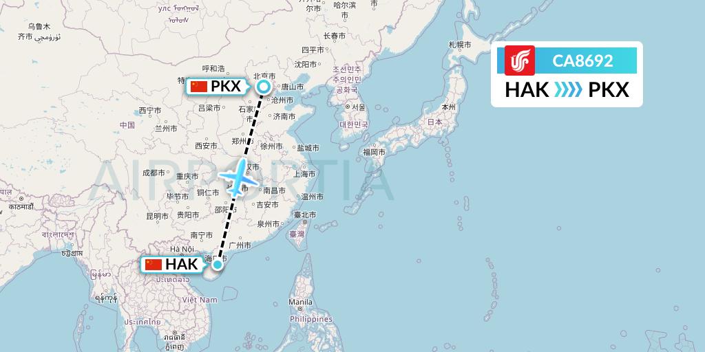 CA8692 Air China Flight Map: Haikou to Beijing