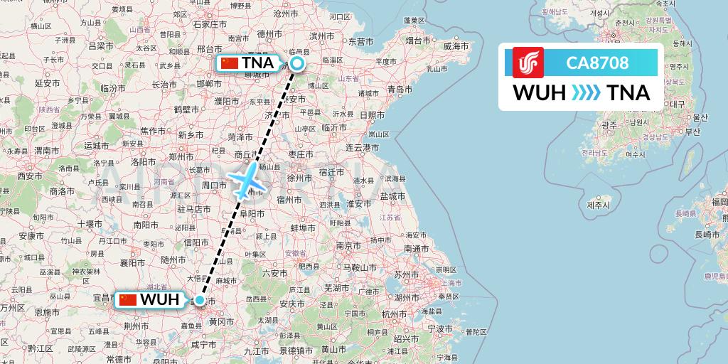 CA8708 Air China Flight Map: Wuhan to Jinan