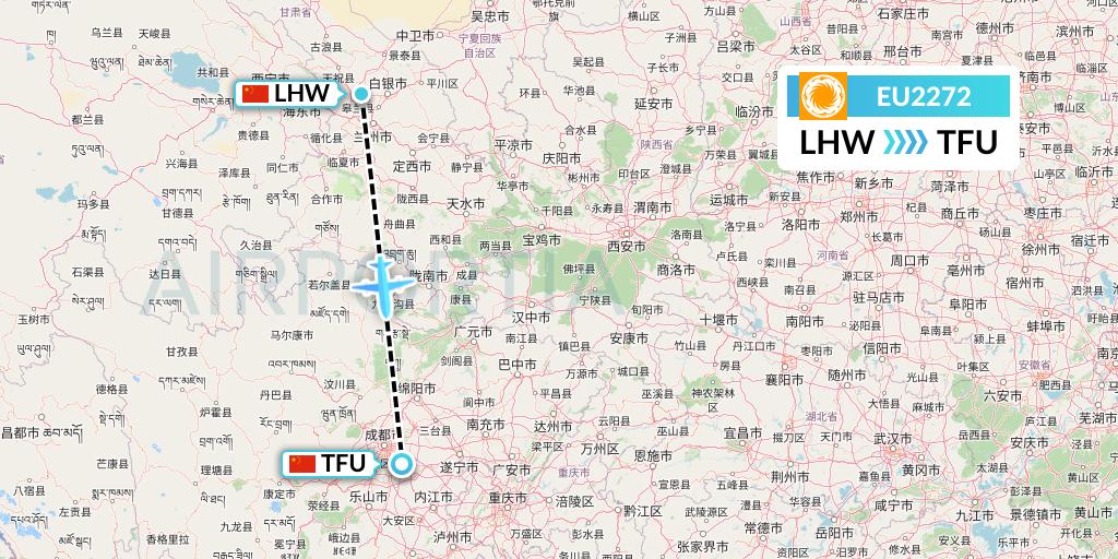 EU2272 Chengdu Airlines Flight Map: Lanzhou to Chengdu
