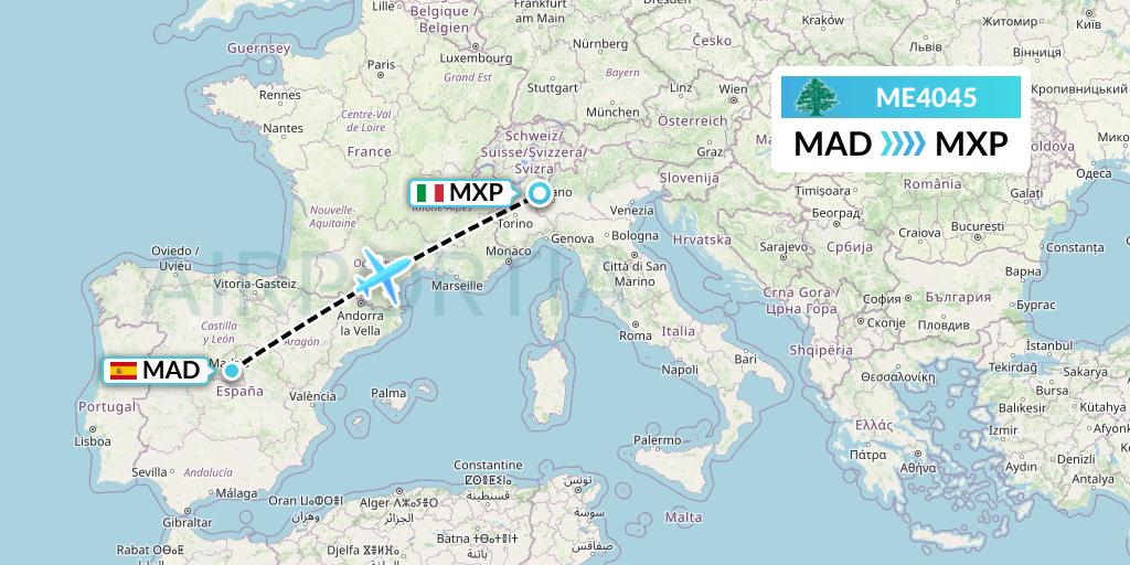 ME4045 MEA Flight Map: Madrid to Milan
