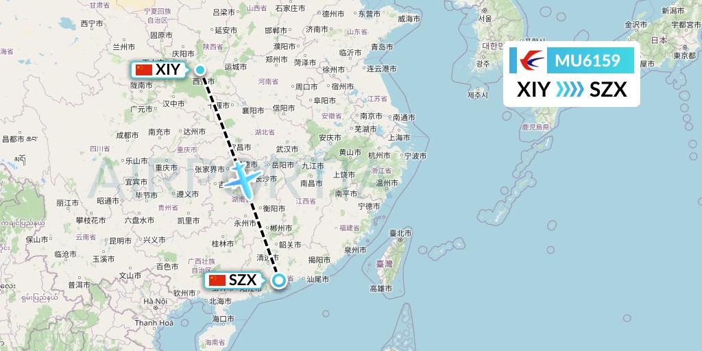 MU6159 China Eastern Airlines Flight Map: Xi'an to Shenzhen