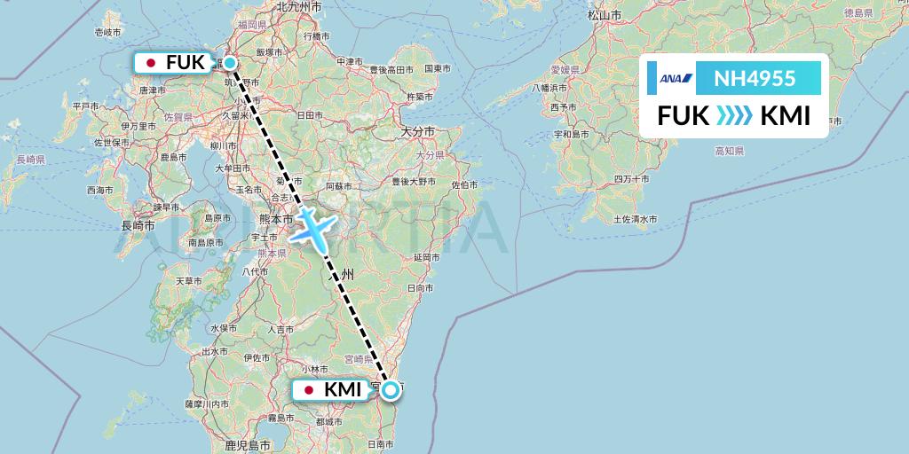 NH4955 All Nippon Airways Flight Map: Fukuoka to Miyazaki