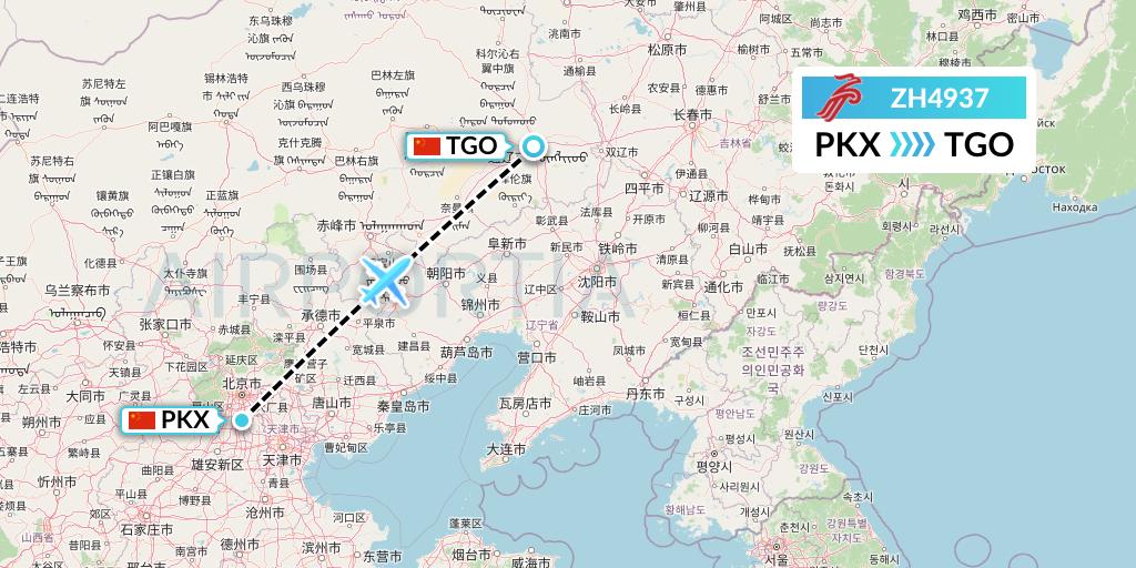 ZH4937 Shenzhen Airlines Flight Map: Beijing to Tongliao