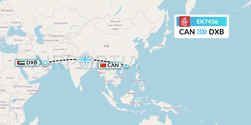EK7436 Emirates Flight Map: Guangzhou to Dubai