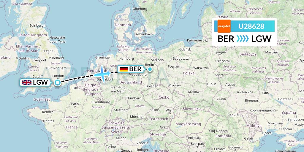 U28628 EasyJet Flight Map: Berlin to London