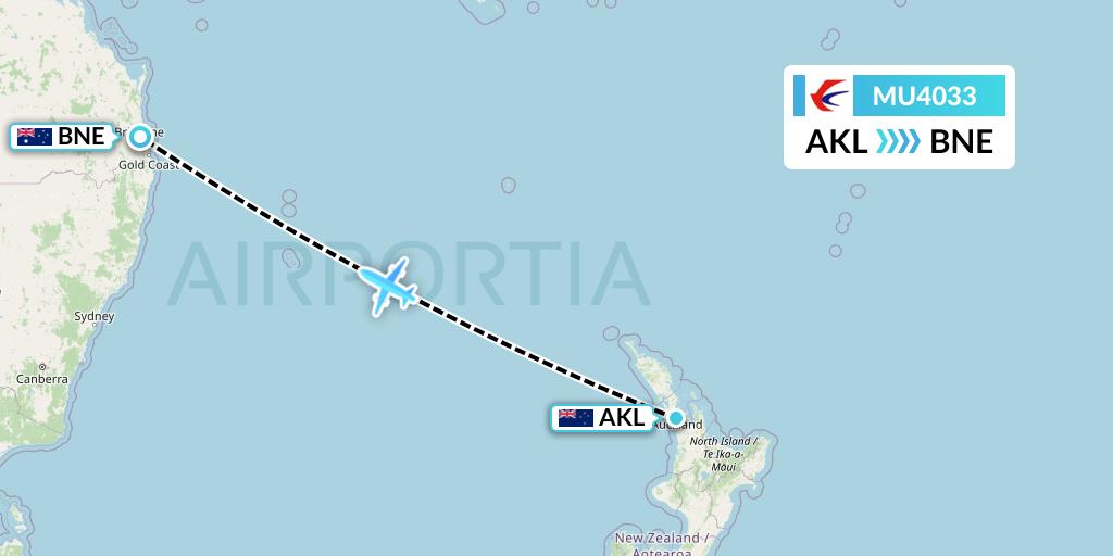 MU4033 China Eastern Airlines Flight Map: Auckland to Brisbane