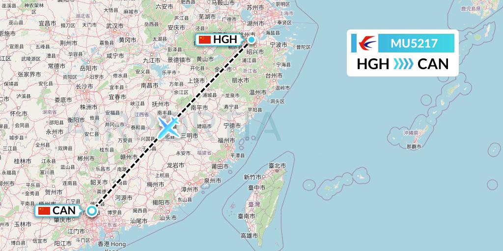 MU5217 China Eastern Airlines Flight Map: Hangzhou to Guangzhou