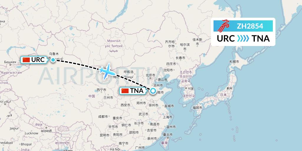 ZH2854 Shenzhen Airlines Flight Map: Urumqi to Jinan