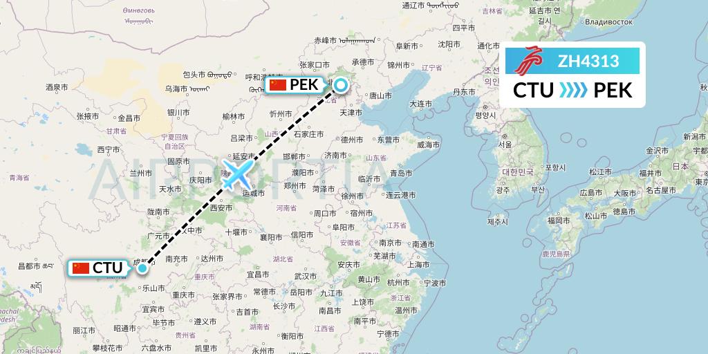 ZH4313 Shenzhen Airlines Flight Map: Chengdu to Beijing