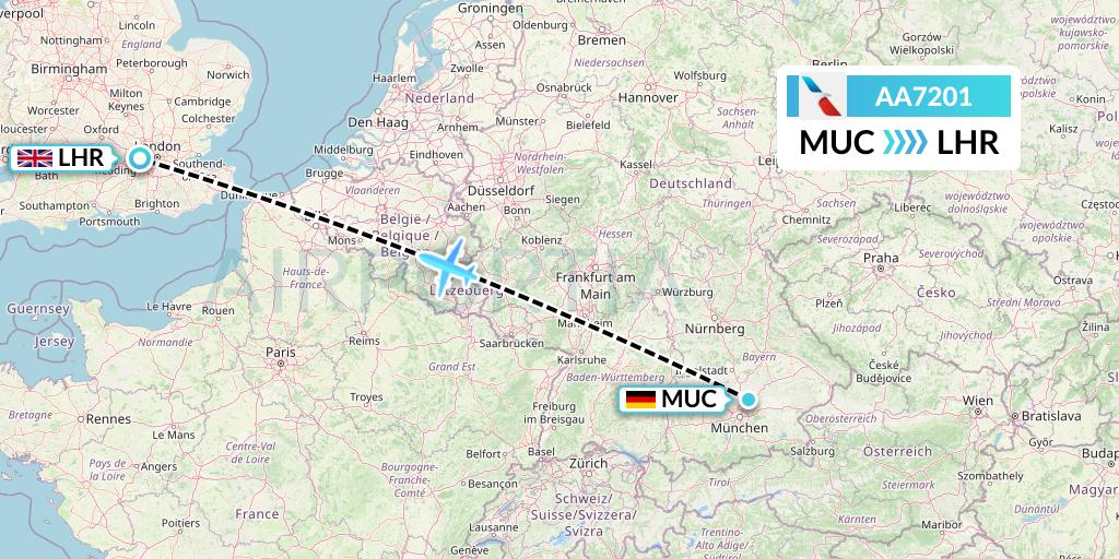 AA7201 American Airlines Flight Map: Munich to London