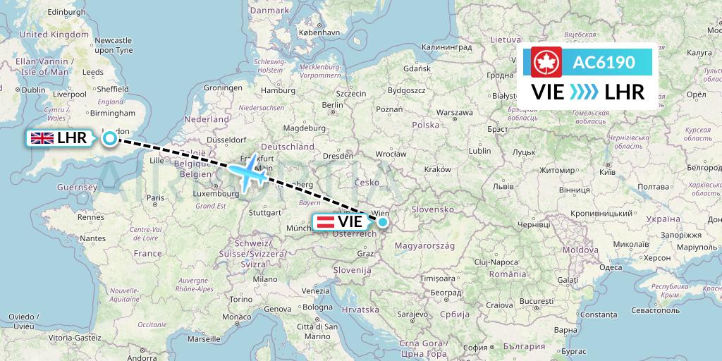 AC6190 Air Canada Flight Map: Vienna to London