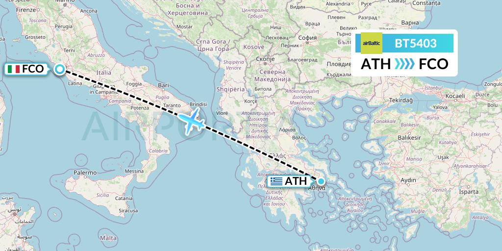 BT5403 Air Baltic Flight Map: Athens to Rome