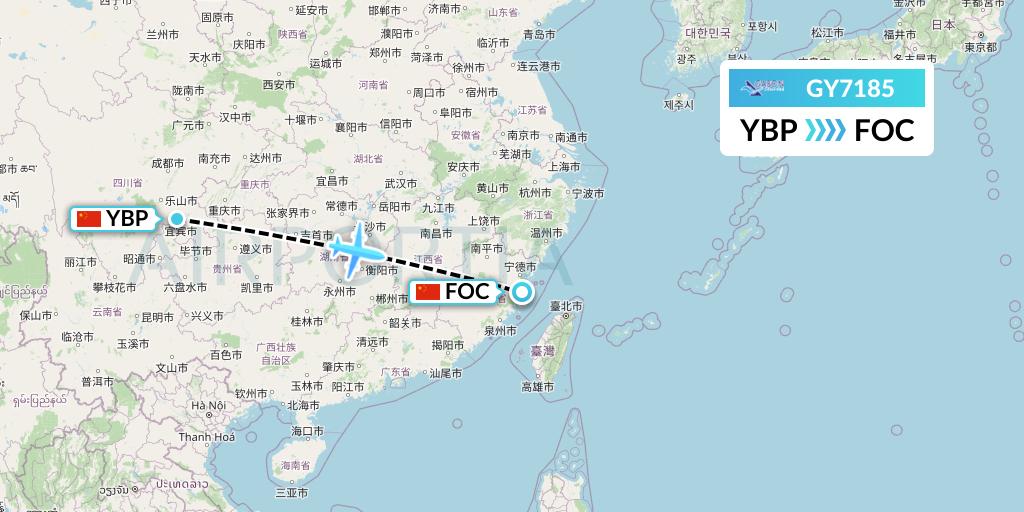 GY7185 Colorful GuiZhou Airlines Flight Map: Yibin to Fuzhou