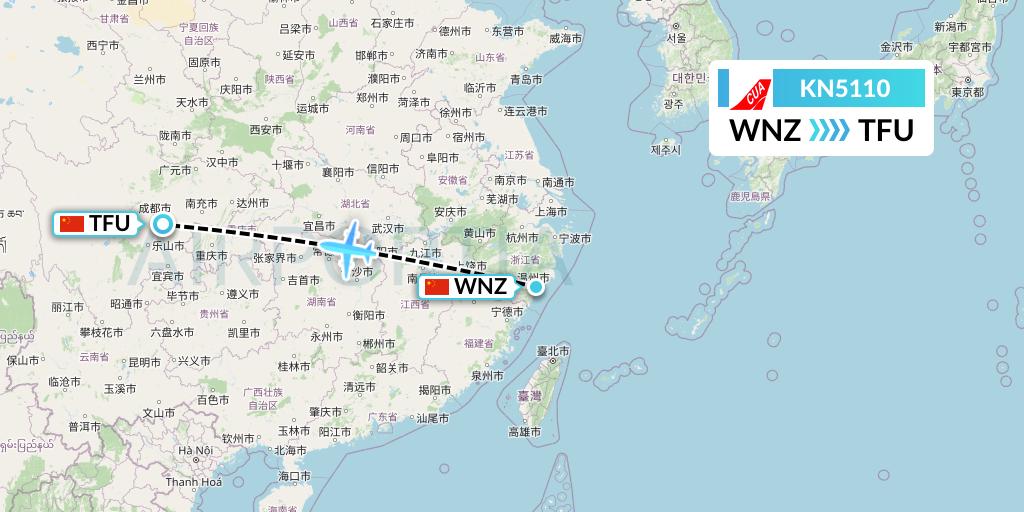 KN5110 China United Airlines Flight Map: Wenzhou to Chengdu