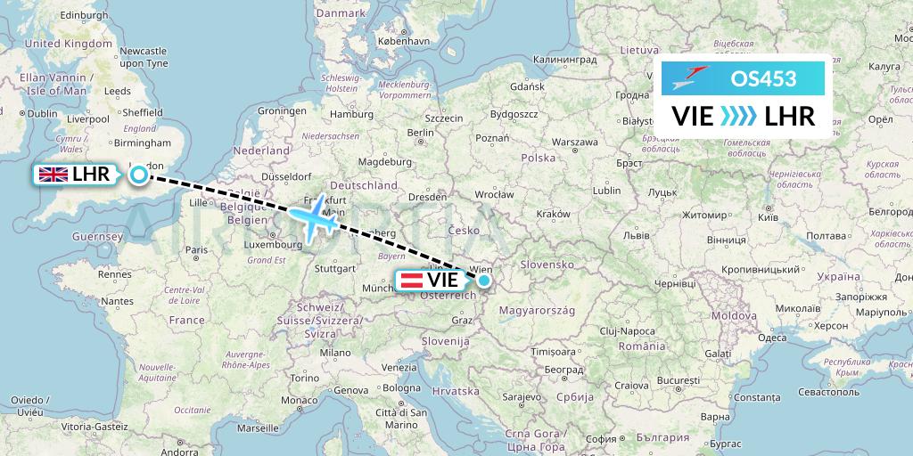 OS453 Austrian Airlines Flight Map: Vienna to London