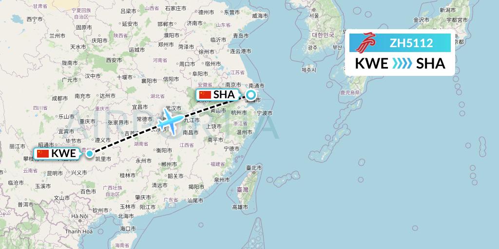 ZH5112 Shenzhen Airlines Flight Map: Guiyang to Shanghai