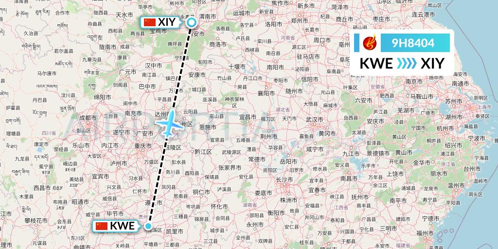 9H8404 Air Changan Flight Map: Guiyang to Xi'an