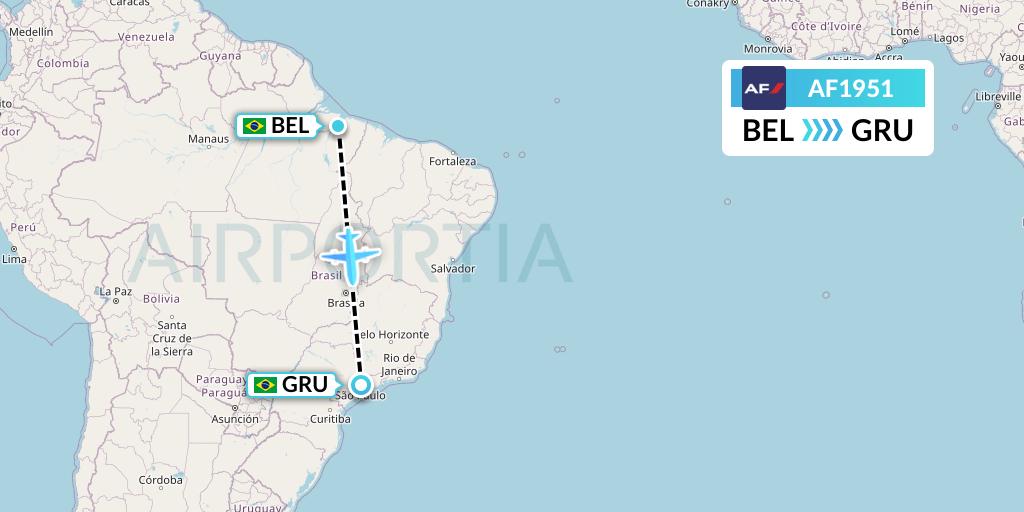 AF1951 Air France Flight Map: Belem to Sao Paulo