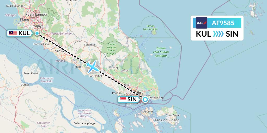 AF9585 Air France Flight Map: Kuala Lumpur to Singapore