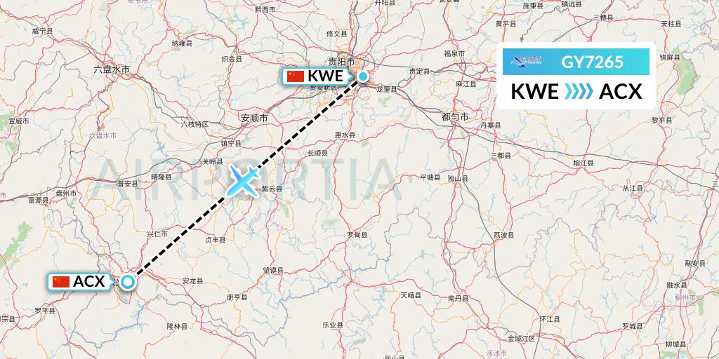 GY7265 Colorful GuiZhou Airlines Flight Map: Guiyang to Xingyi