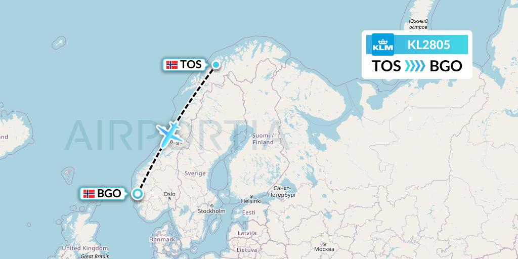 KL2805 KLM Flight Map: Tromso to Bergen