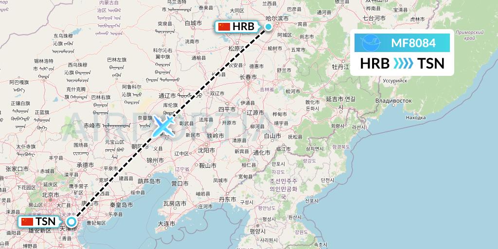 MF8084 Xiamen Airlines Flight Map: Harbin to Tianjin