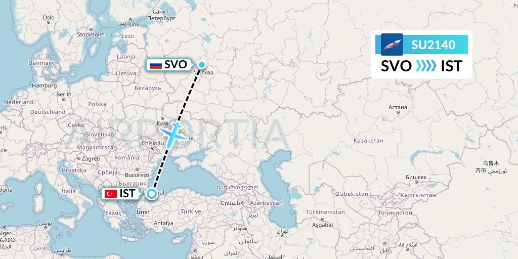 SU2140 Aeroflot Flight Map: Moscow to Istanbul